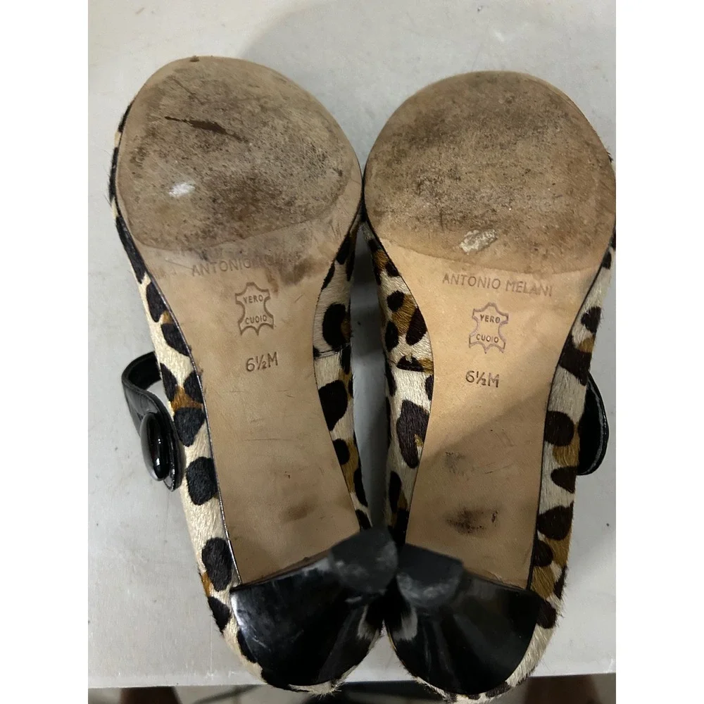 Antonio Melani Leopard Calf Hair Mary Jane Pumps Heels 6.5M Animal Print Leather